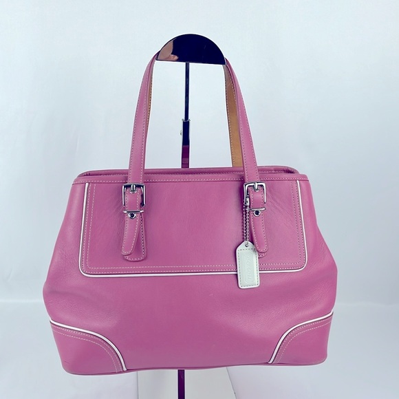 Coach Hamptons Lilac and White Leather Hand Bag M3Q-9605 Zip Closure Purse - Picture 16 of 16